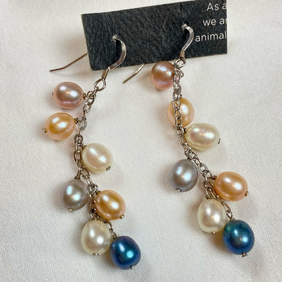 Multicolour Pearl Dangle Earrings - Picture 1 of 3